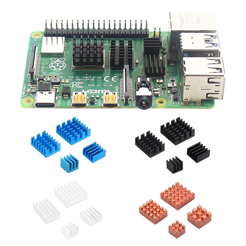Raspberry Pi 4, radiateur en aluminium et cuivre, ensemble de refroidissement avec coussin thermique à l&#39;arrière pour Raspberry Pi 4B, 10 pièces/lot
