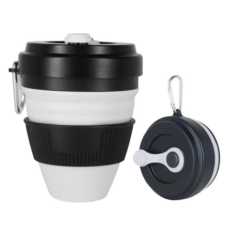 Tasses pliantes en Silicone | Tasses pliantes de 450ml, tasse à café en silice télescopique Portable avec couvercles voyage tout noir: Style 3