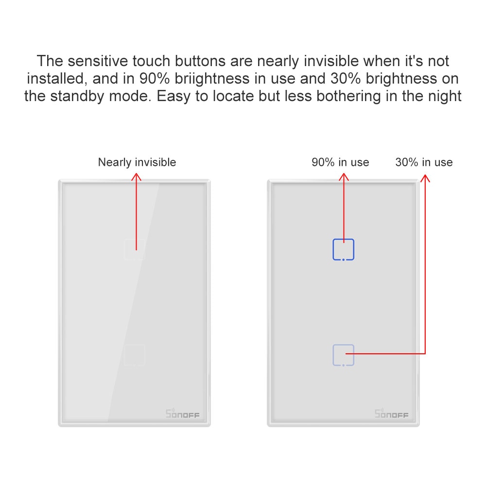 SONOFF T2/T3 US Wifi Smart Wall Touch Switch With Border 1/2/3 Gang Remote Control Wifi Light Switches For Smart Home Automation