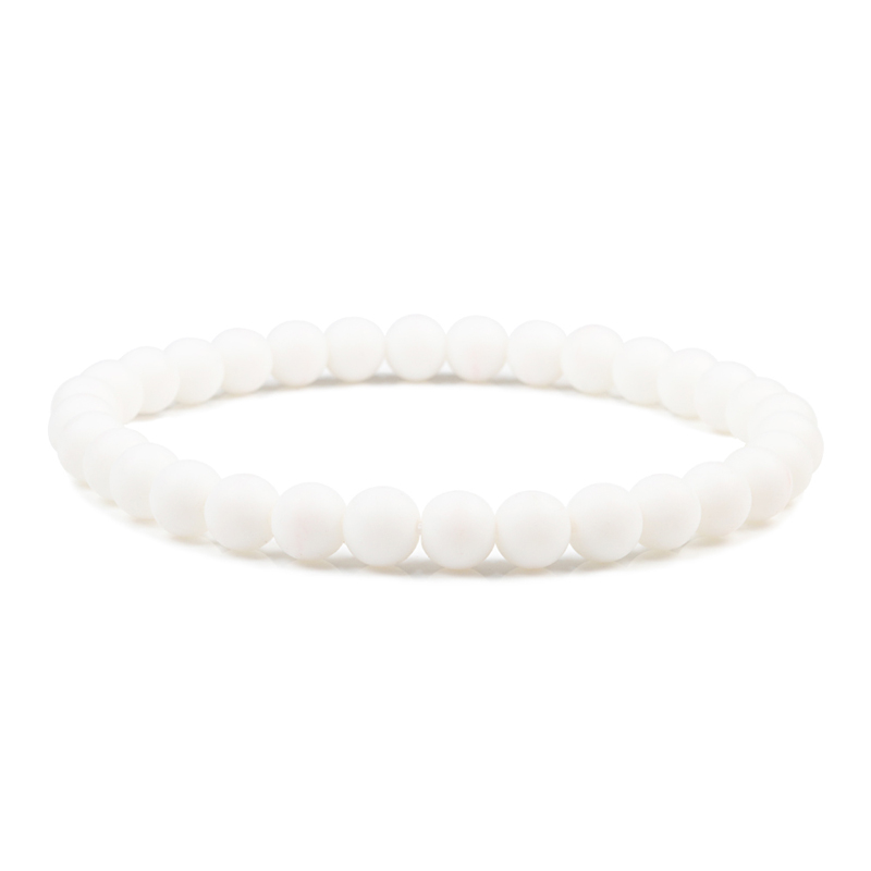 Trendy 6Mm Zwart Wit Kralen Armbanden Natuurlijke Lava Steen Tijgeroog Turkoois Classic Elasticiteit Bangles Voor Vrouwen Mannen Sieraden: White matte