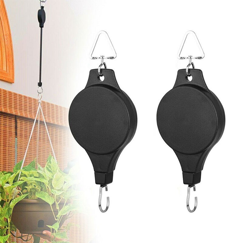 1/2pcs Plant Pulley Retractable Hanger Hanging Planter Flower Basket Pot Hooks Black SMR88