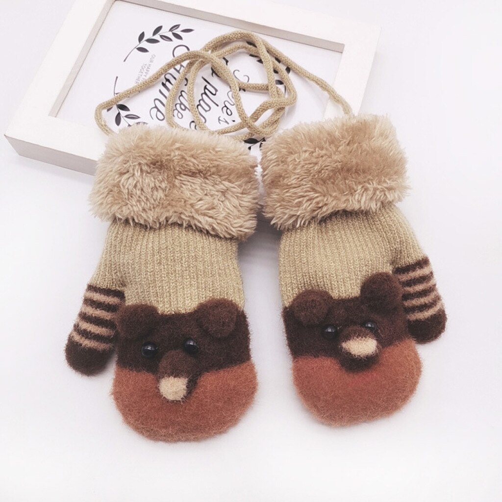 ARLONEET Kid Meisjes Jongens Winter Knit Thicken Handschoenen breien wanten Stiksels Cartoon Kat Plus fluwelen warme Bandjes Handschoenen CN11: BG