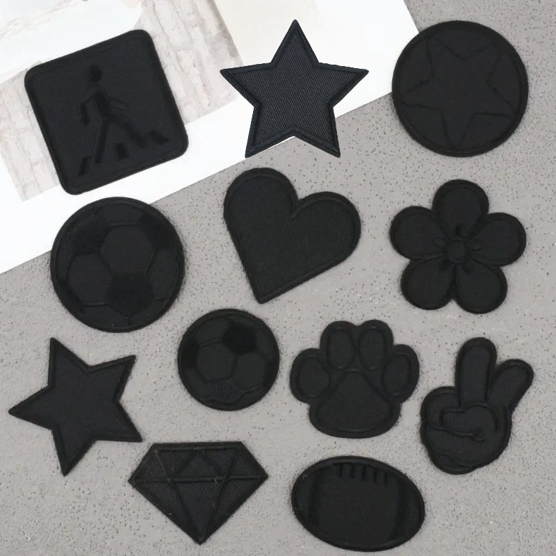 Parche adhesivo de sarga negra, bordado por ordenador, capítulo, niño, planchado de diamantes, pentagrama, bordado, pegatina de tela