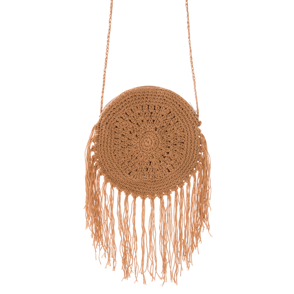 Zomer bohemien stro tas dames handtas kwastje handgeweven rotan tas strandtas: Bruin