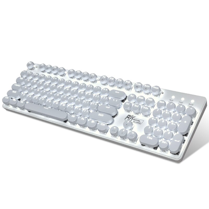 104 Keys Retro Steam Punk Gaming White Light Mechanical Keyboard Round Keycap LED Illuminate Glowing Backlight USB Wired Gamer