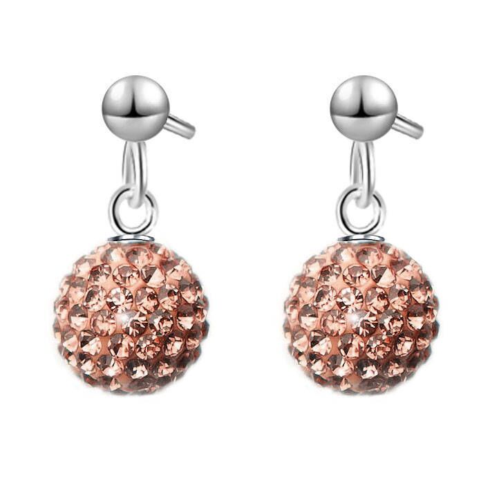 Pendientes de plata esterlina 925 para mujer y niña, aretes de cristal austriaco con bola de discoteca, aro con palanca trasera, joyería Huggie,: Color marrón amarillo