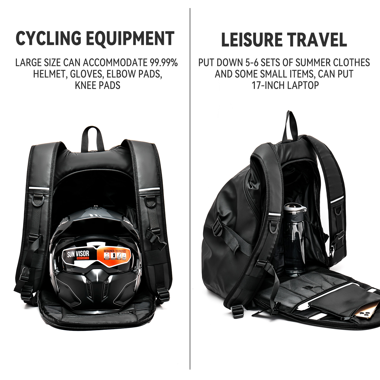 50L Motorradrucksack, großer multifunktionaler Rucksack für Motorradfahrer, wasserdichte Helmtasche, reflektierende Fahrrad-Reisetasche