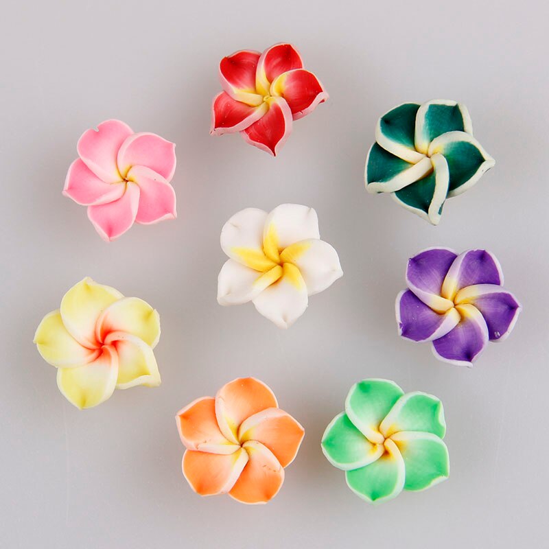Flor de huevo de polímero suave de plumeria hecha a mano, 10 Uds., 15x6mm, cuentas de arcilla, collar, decoración para el cabello de boda, joyería