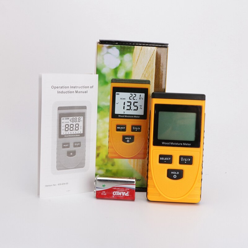Medidor de humedad de madera de inducción Digital, 0 ~ 50%, medidor de contenido de humedad de madera de árbol, termómetro de madera 0-50C, higrómetro con retroiluminación LCD