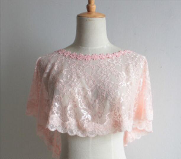 Moderne Frauen Spitze Schal Bolero Femme Deckel Jacke Abendkleid Kap-Mantel Braut Kleid Schal Spitze Zubehör Bolero Umhänge: Rosa