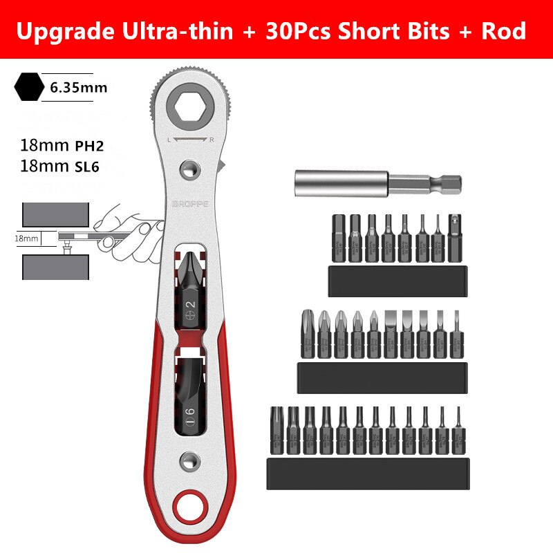 Upgrade 36 Teeth Ratchet Two-way Screwdriver Multi-function Turning Right Angle Screwdriver Set For Narrow Space DIY Hand Tool: With 30Pcs bit Rod