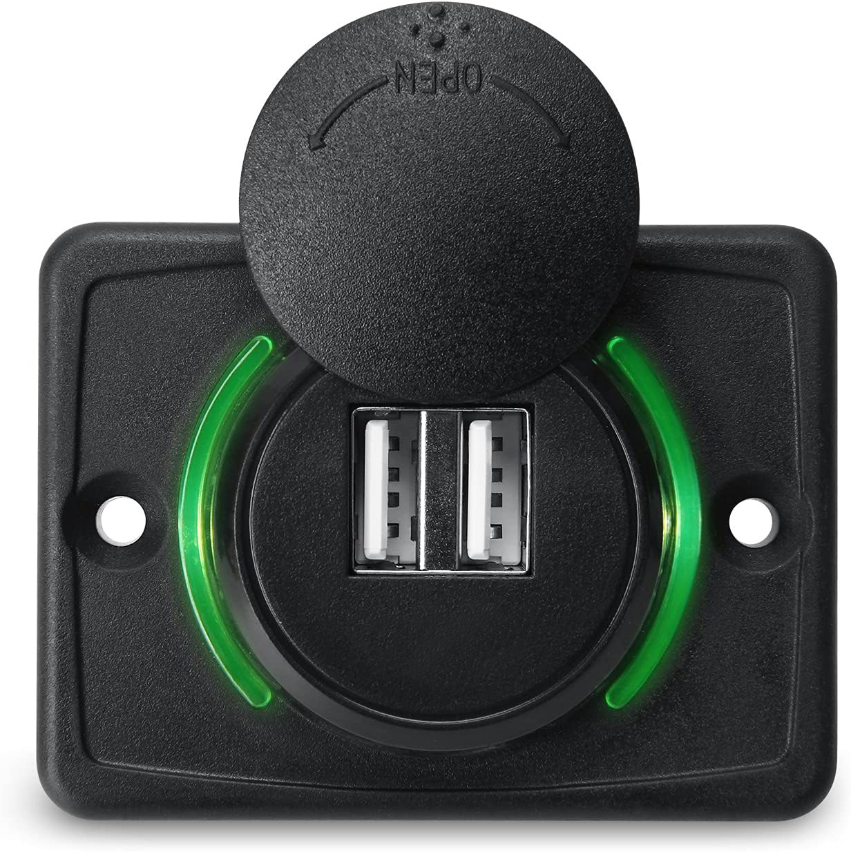 12V RV USB Charger Quick Charger 3.0 Wall Mount USB Charging Station with Green Indicator Light and Cap for Car Camper Boat: green