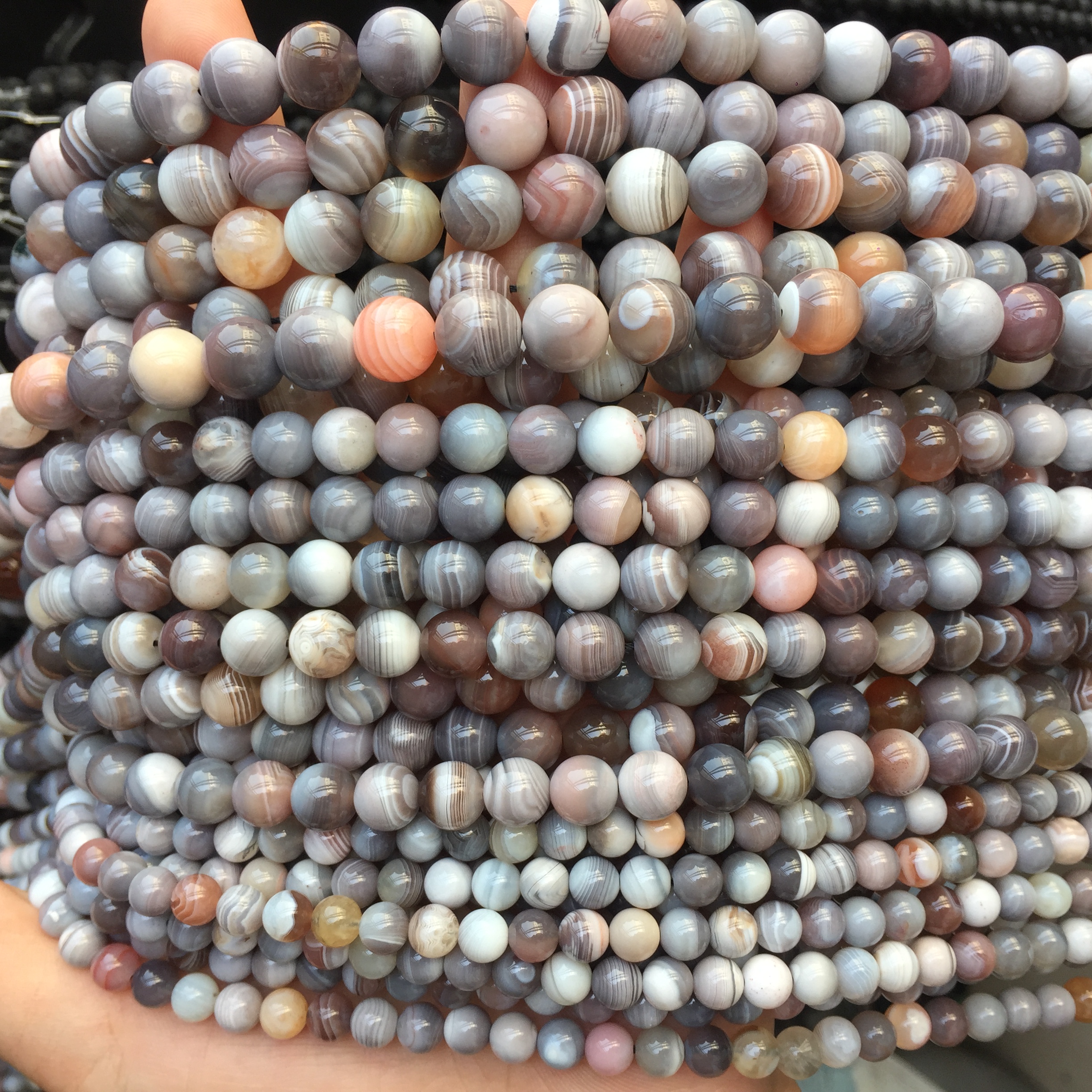 Natuurlijke Botswana Agaat Steen Gladde Ronde Kralen Roze Grijze Edelsteen Voor Sieraden Maken Diy Armband Ketting