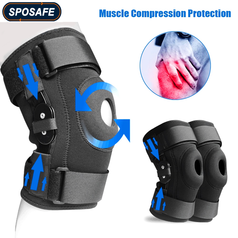 1 Paar Scharnierende Knie Brace Open Patella Ondersteuning Wrap Compressie Voor Hardlopen, sport Spier Scheuren En Artritis Joint-Verstelbare Riem