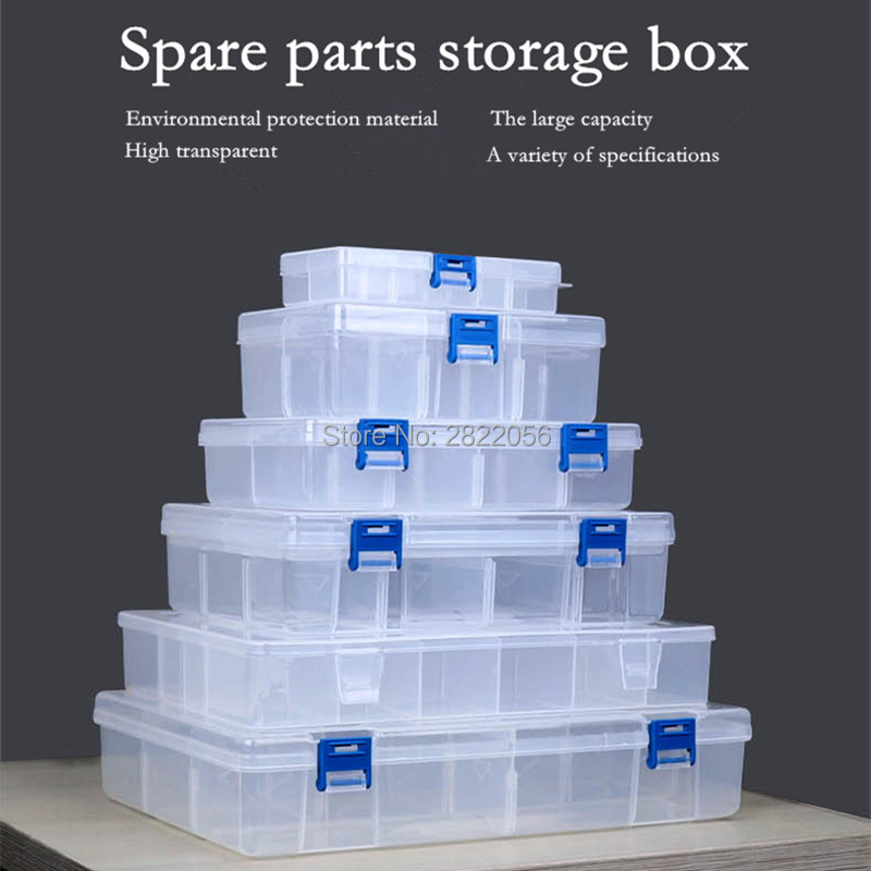 Transparent Rectangular modular plastic parts tool box multi-cell material model accessories storage box classification