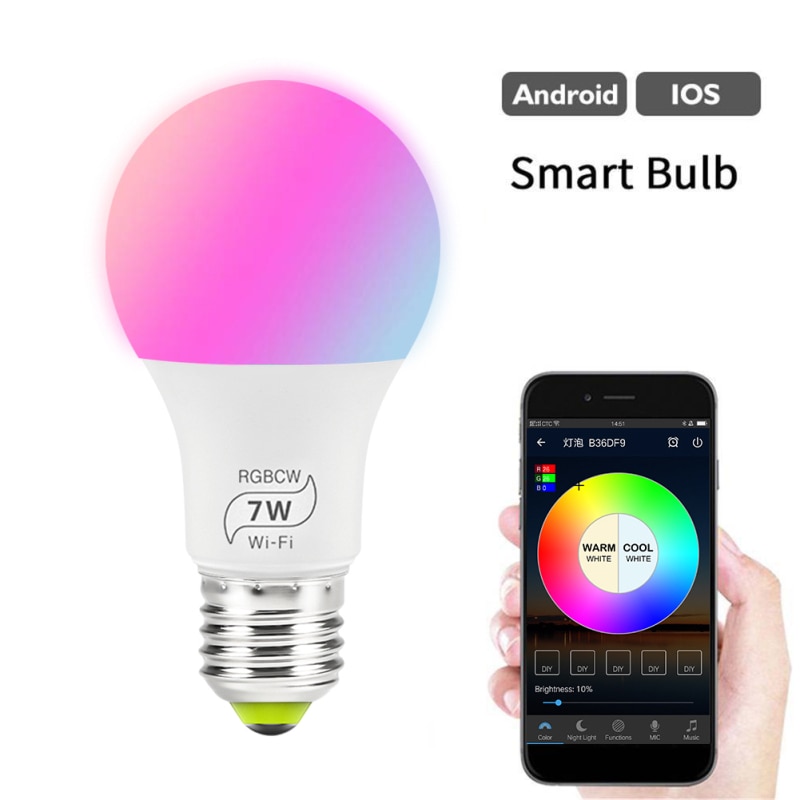 7W Smart Lamp Bulb RGB White 220V Magic Light Bulb LED E27 WiFi Bulbs Timer Function Work Alexa Google Home Smartphone