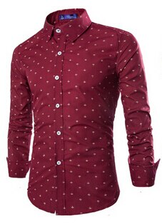 Märke manligt casual all-match ankare smala herrkläder tryck långärmad prickig skjorta 3xl herrkläder: Röd / Xxxl