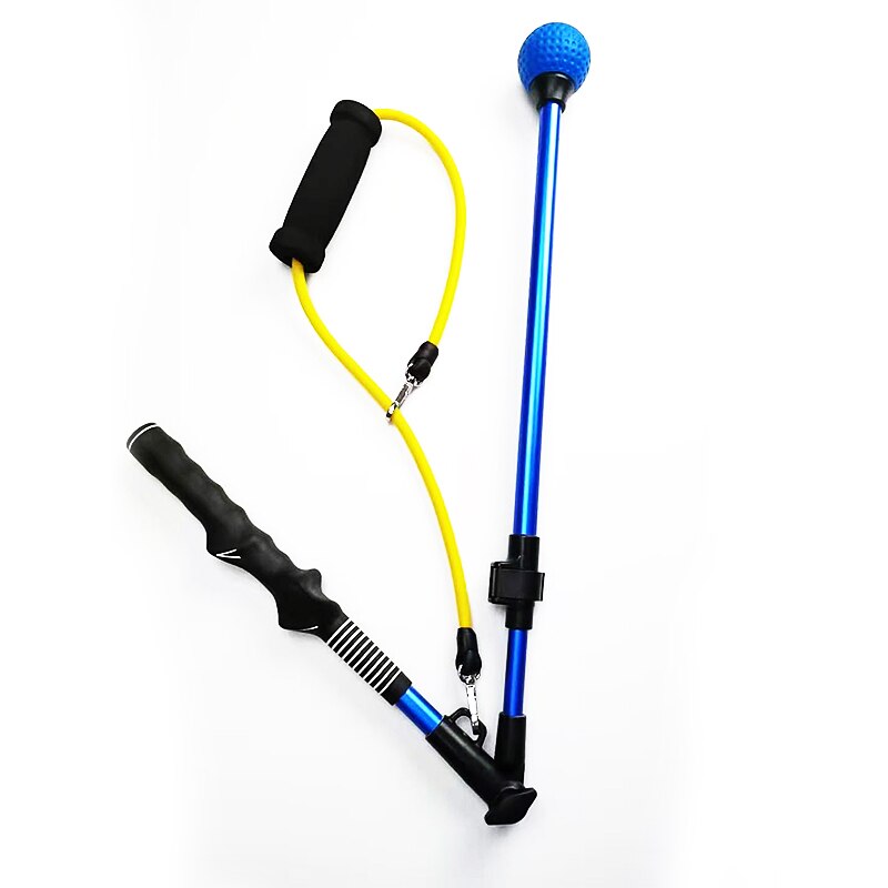 Folding Golf Swing Trainer Stick Posture Corrector Practice Swing Training Aids Upgrade with Rubber Rope Strength Exercises: Blue