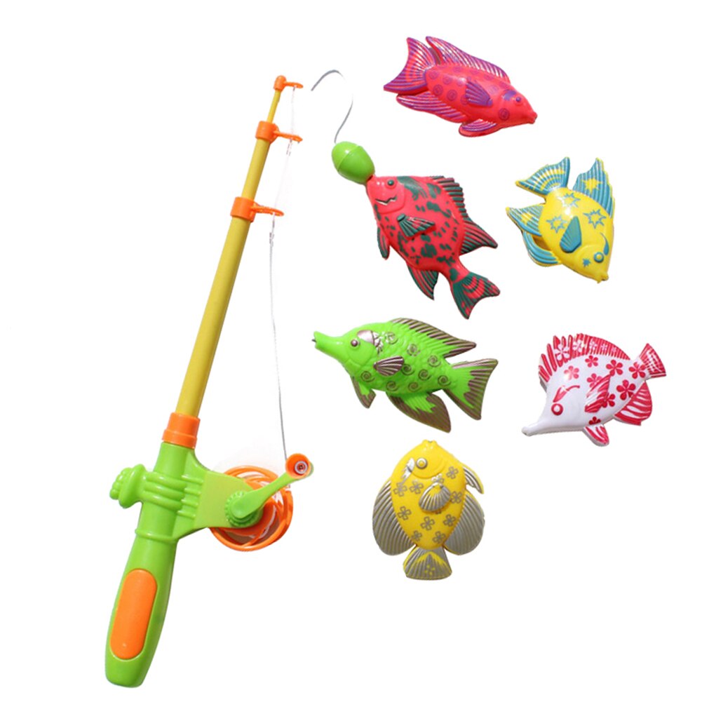 Jouet de pêche magnétique canne jeu de filet pour enfants enfant modèle jouer jeux de pêche jouets de plein air (6 poissons + 1 canne)