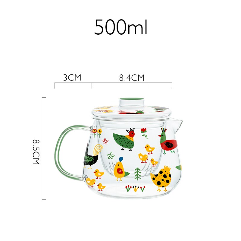 Braziliaanse Stijl Schildpad Kip Afdrukken Theewaar Glazen Theepot Voor Kachel Hittebestendige Temperatuur Explosieveilige Thee Zetgroep: CHICK POT 500ml