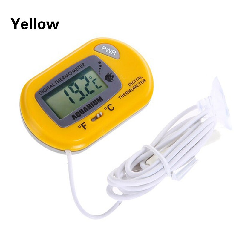 Digital LCD Aquarium Thermometer Fish Tank Thermometer Reptile Turtle Sucker Diving Pet Box with with Suction Cup Waterproof: Yellow