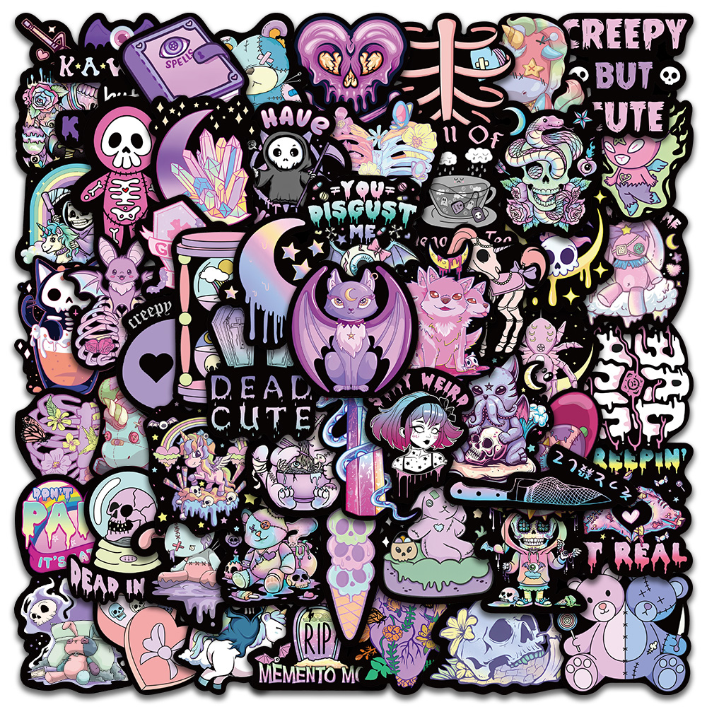 56 pièces effrayant mignon ténèbres gothique dessin animé crânes autocollants pour ordinateur portable téléphone bagages tasse étanche Graffiti vélo voiture décalcomanies