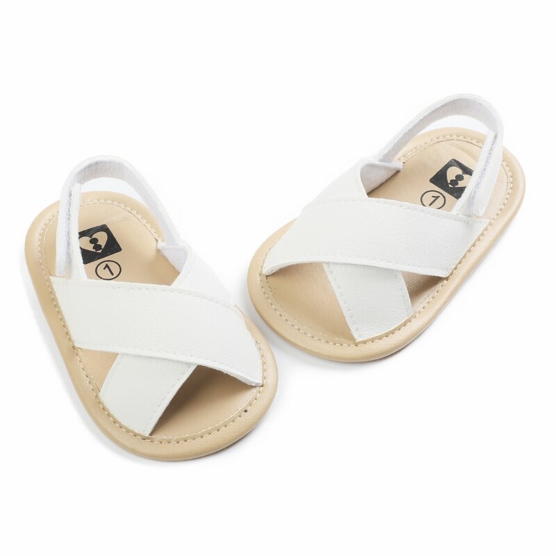 Baby Boys Girls Roma Sandals Cross Hollow Out Soft Sole Summer Beach Shoes First Walkers: White / 12
