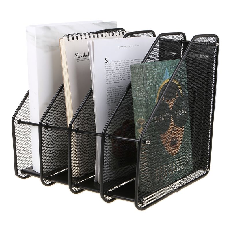 4 Column Metal Mesh File Holder Document Rack Letter Magazine Newspaper Tray for Desk Organizer Home Office Supplies