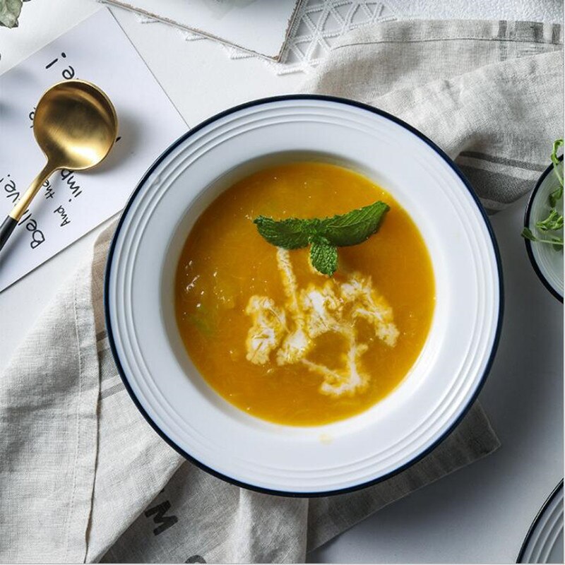 White screw Thread Dinner Plate Ceramic Kitchen Plate Tableware Set Food Dishes Rice Salad Noodles Bowl Soup Bowl 1pc