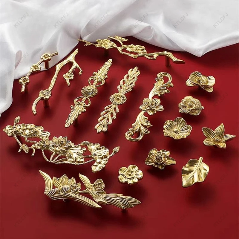 Französischer Türgriff, Bogen, Einzelloch, nordisches Licht, Luxus, Gold, neue Schublade aus reinem Kupfer, europäischer und amerikanischer Stil, Messinggriff
