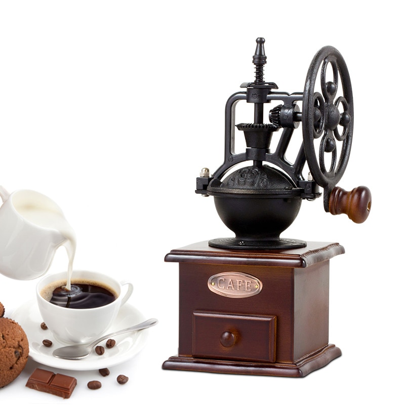 Manual Hand Koffiemolen Hout Metaal Retro Klassieke Mini Braam Molen Wiel Machine Grofheid Koffieboon Spice Maker Gereedschap