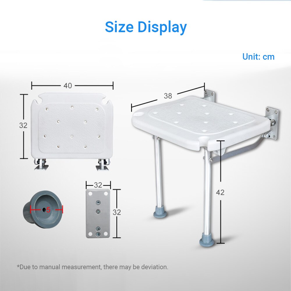 Folding Shower Bench Flip-up Screw-in Bath Seat Wall Mounted Bathroom Chair Stool with Non-Slip Feet Drainage Holes Head Slot