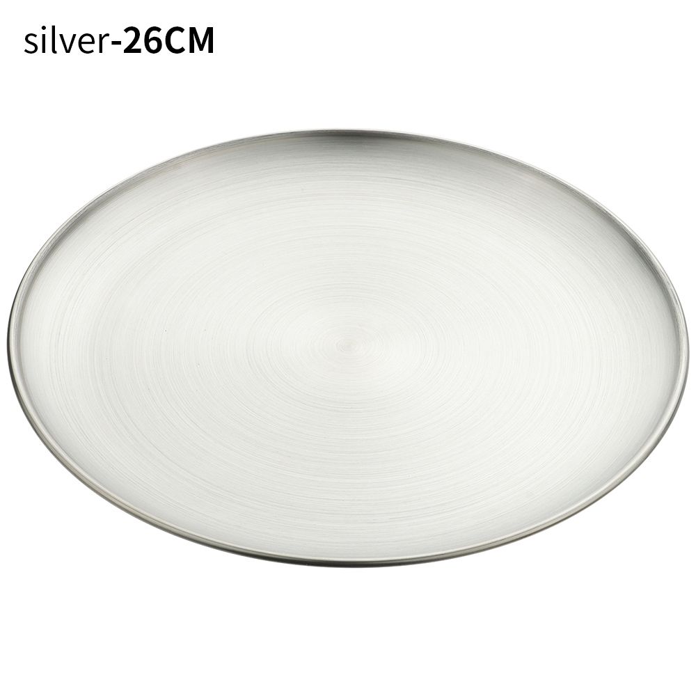 1 pc Stainless Steel Gold Silver Shallow Tray Bone Spitting Dish Fruit Meat Metal Dining Disc Round Plate Cake Dessert Tableware: silver / 26CM