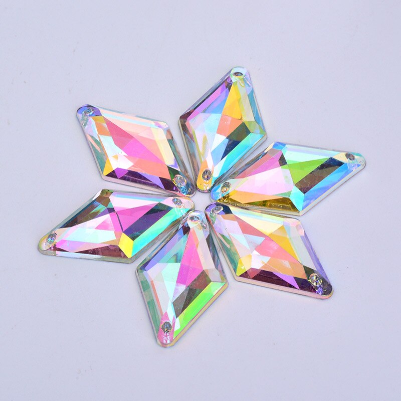 JUANO 18*30mm Sewing AB Crystal Rhinestones Flat Back Rhombus Crystal Strass Applique Fancy Acrylic Stones For DIY Crafts