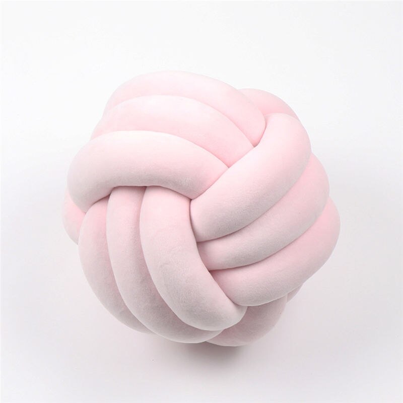 Handgemaakte Braid Knoop Bal Kussen Baby Room Decor Peuter Baby Wieg Bed Rugleuning Ronde Kussen Kinderen Spelen Zachte Bescherming: light-pink-20cm