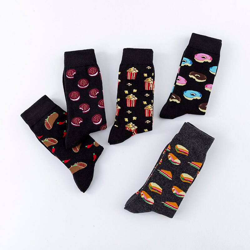 Moda mulaya glada strumpor män/kvinnor chili tortilla kex smörgås popcorn mörk mat serie roliga strumpor han skateboard strumpa