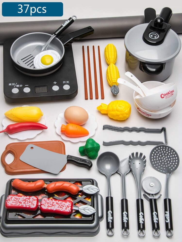 Cucina per bambini Suono e Luce Giocattolo Impostato Grande Cucina di Simulazione Mini Cibo Utensili Da Cucina Pentolame E Utensili Per Cucinare Cucina Giocattolo Regali per le Ragazze: 37pcs