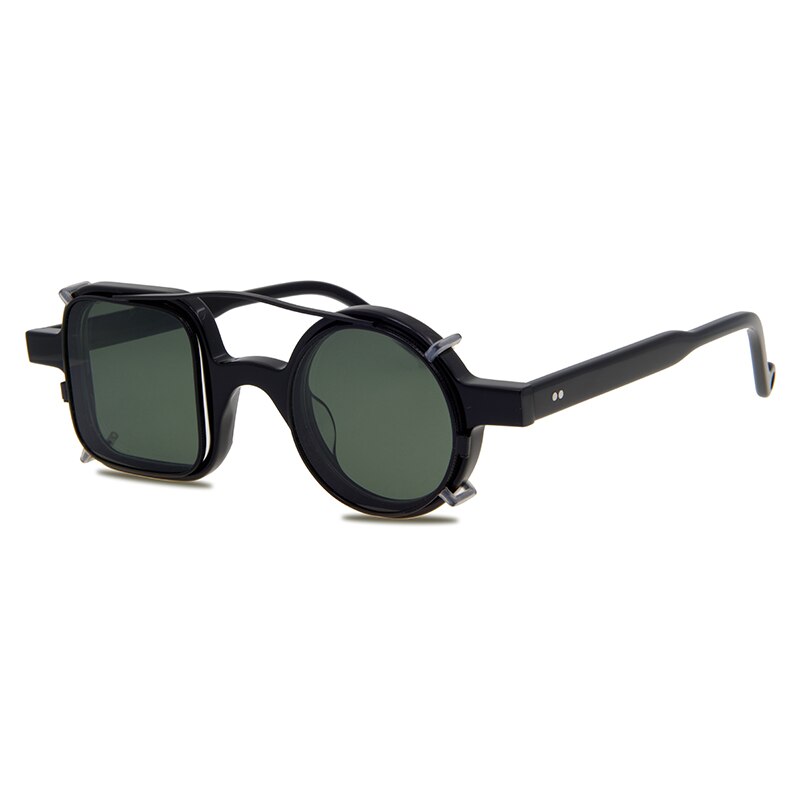 Vintage handgjorda solglasögon optiska två linser rund fyrkantig båge retro acetat glasögonbågar läsglasögon herrbågar solglasögon: Svartgrön