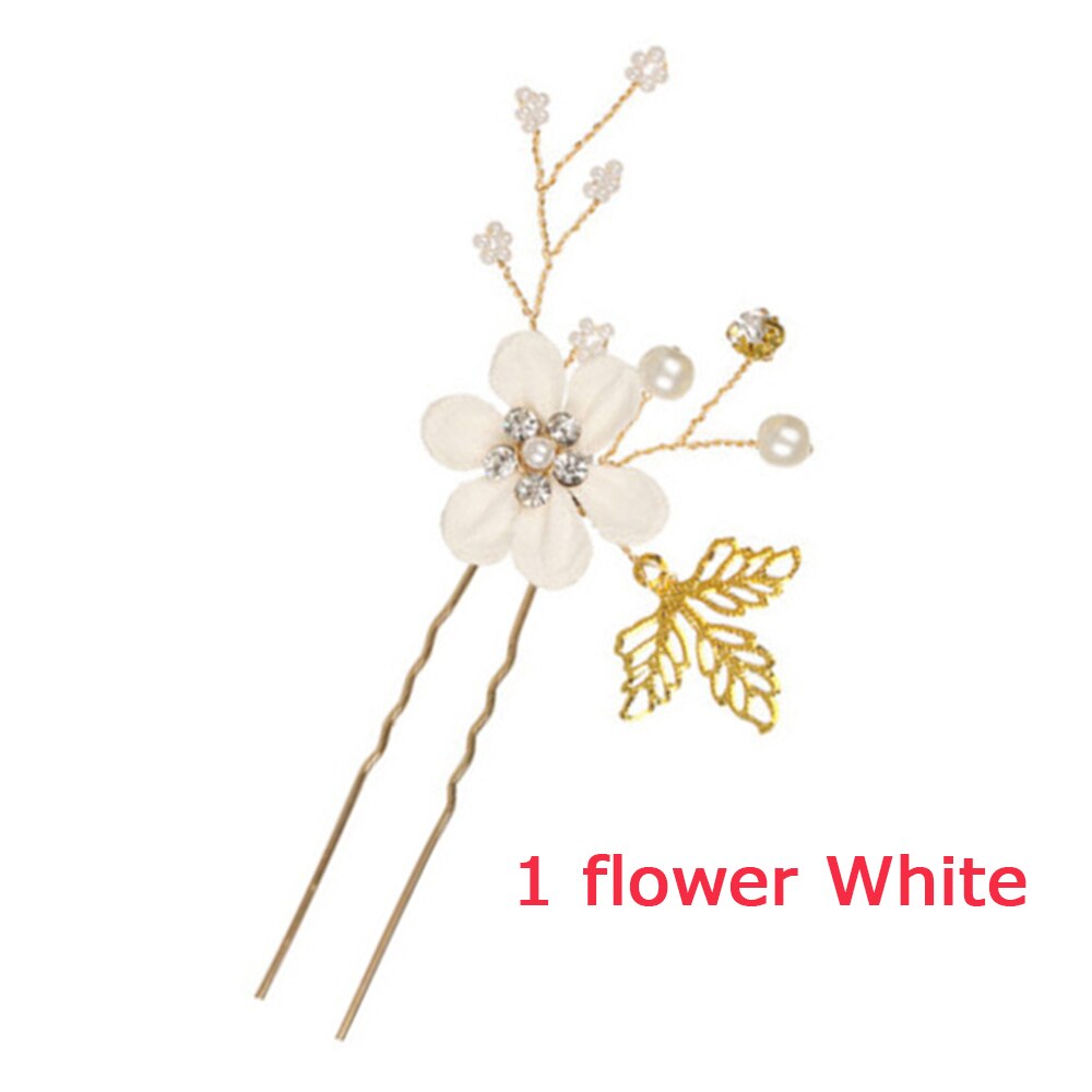 Carddoor biżuteria grzebienie do włosów niebieski czerwony różowy kwiat złote liście szpilki do włosów stroik Prom ślubne akcesoria do włosów: white 1 flower