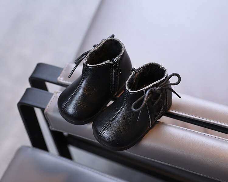 Winter Baby Meisjes Rode Laarzen Mode Pu Leer Peuter Meisjes Zwarte Enkellaarsjes Winter Schoenen: Black / 19