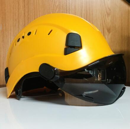 Safety Helmet With Dark Goggles Outdoor Climbing Riding Protective Helmets Working Rescue Hard Hat ABS Work Cap: yellow dark lens