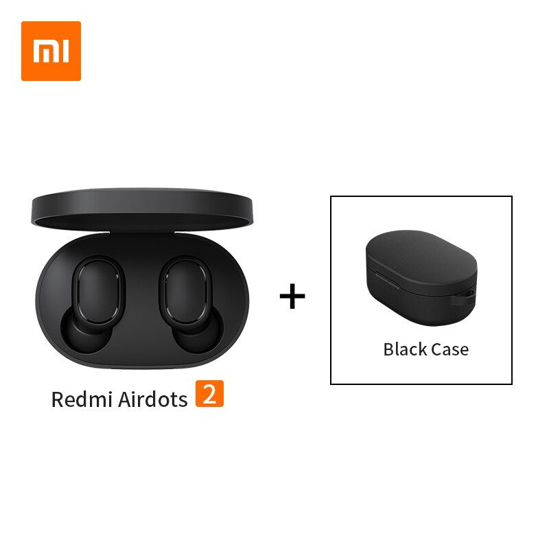 100% Original Xiaomi Redmi Airdots 2 Earbuds AI Control Stereo Bass with Mic Handsfree TWS Wireless Bluetooth 5.0 Earphone: add black case
