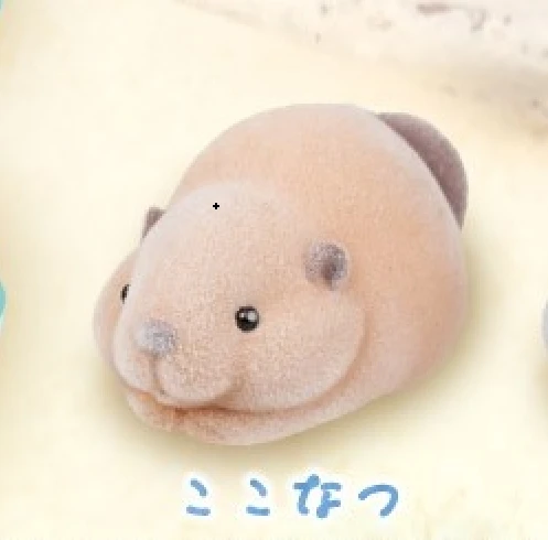 Juguetes de cápsula del mundo graso, figura esponjosa de Nutria kawaii, ojos redondos, boca hinchada, castor gordo flocado, mascota apilable, gashapon