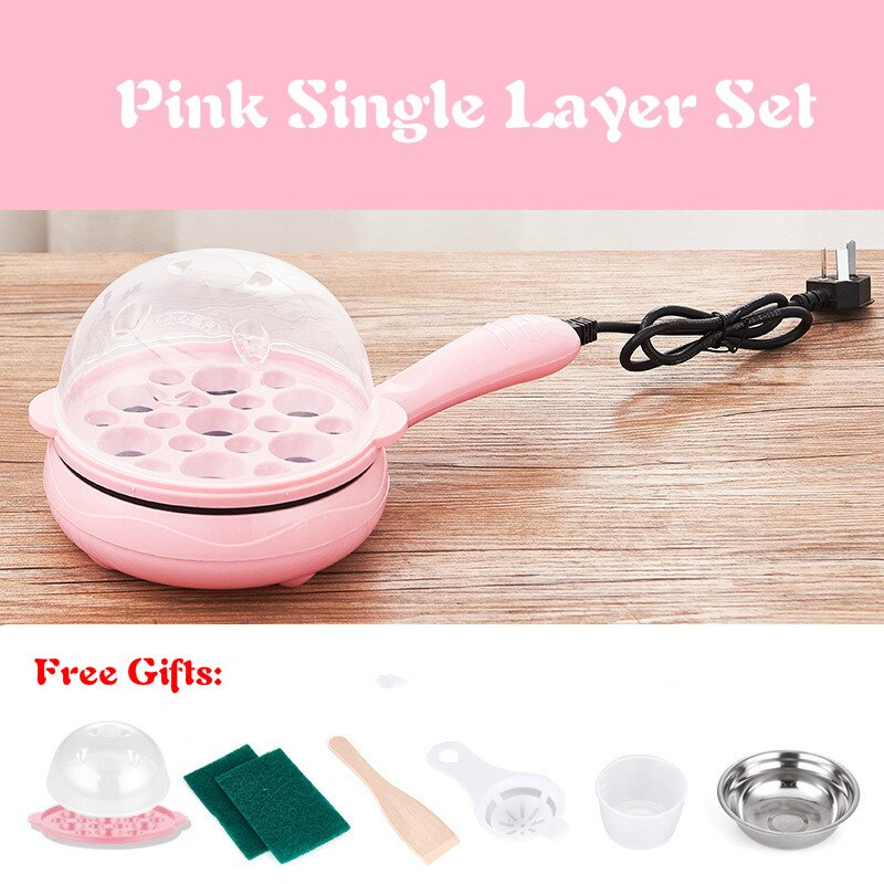 Egg Cooker For Breakfast Multifunction Mini Electric Egg Omelette Cooker 220V Non-stick Frying For Pan Steak: Pink Singer Layer