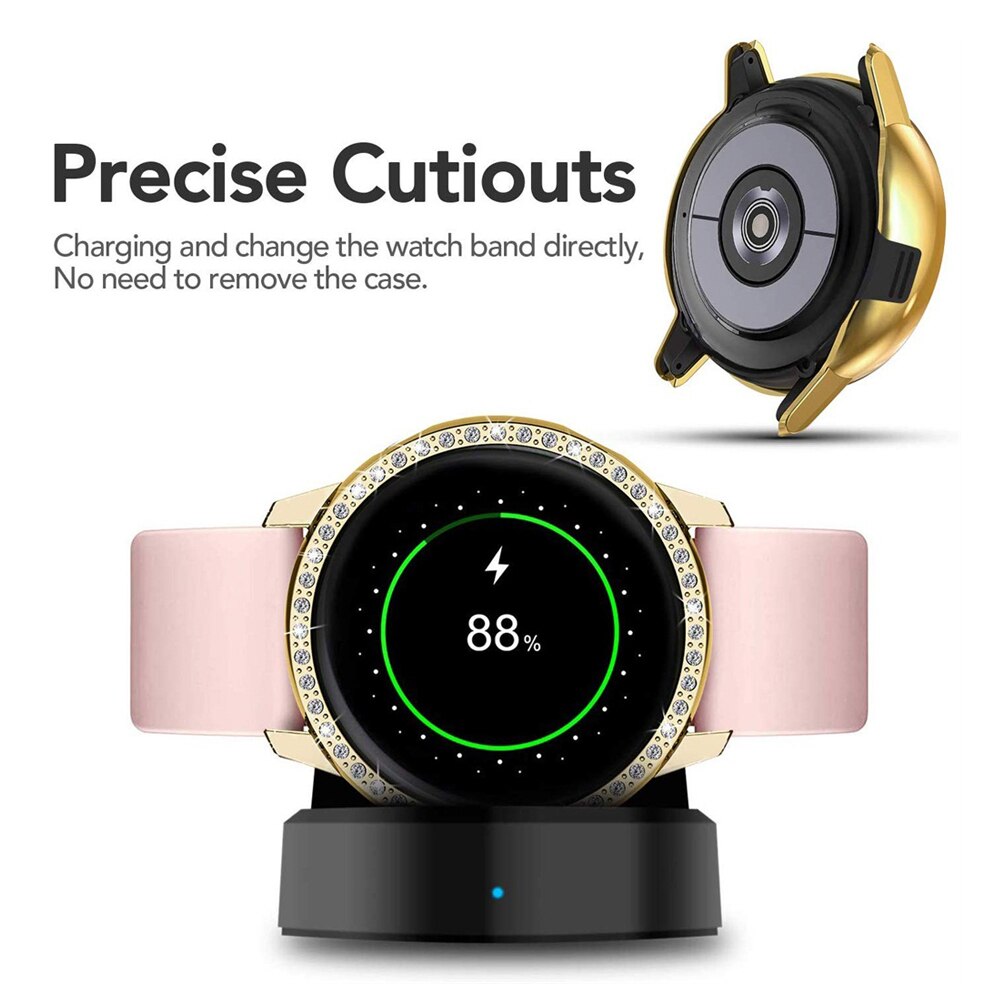 Bling diamond hard pc klokkekasse støtfangerramme heldeksel deksel beskytter shell skin for samsung galaxy watch active 2 40mm 44mm