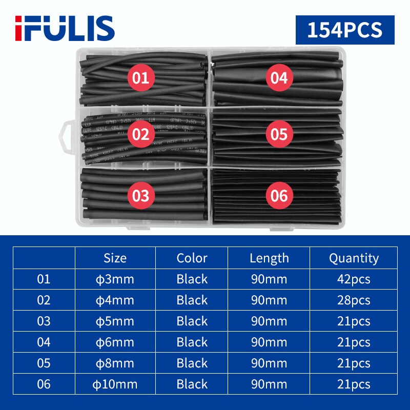 Tubes thermorétractables pour isolation, 800/780/580 pièces, gaine rétractable pour câble de voiture 2:1, plusieurs couleurs: 154PCS (Box)
