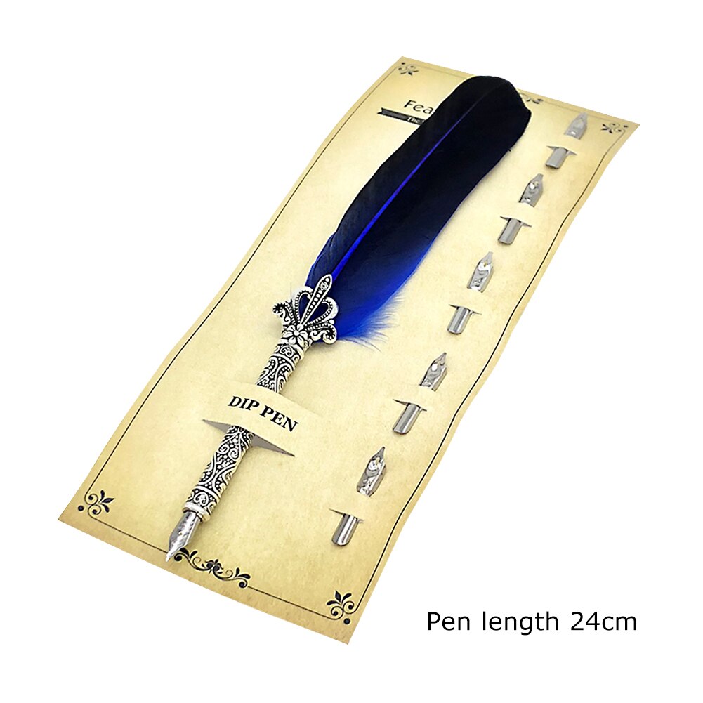 Calligraphy Feather Dip Pens Fountain Pen Retro with 5 Nib Writing Ink Quill Art for School Office Work Ornaments: Blue
