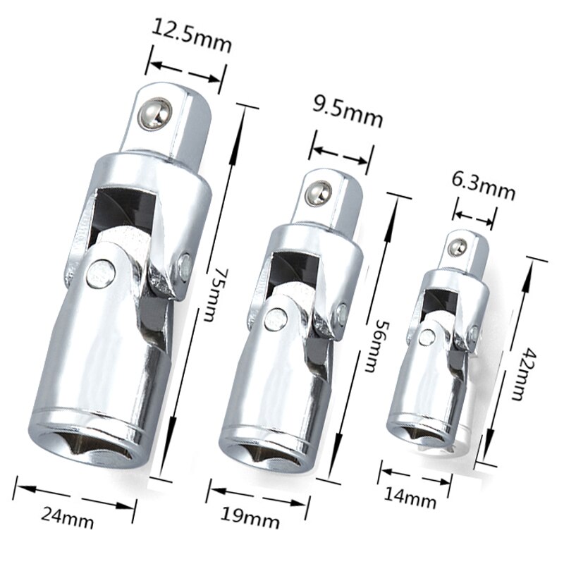 1/4 "3/8" 1/2 "Kruiskoppeling Ratchet Hoek Wrench Extension Bar Socket Adapter Cr-V Pneumatische Buigbare adapter Socket Gereedschap: Ratchet Socket 3pcs