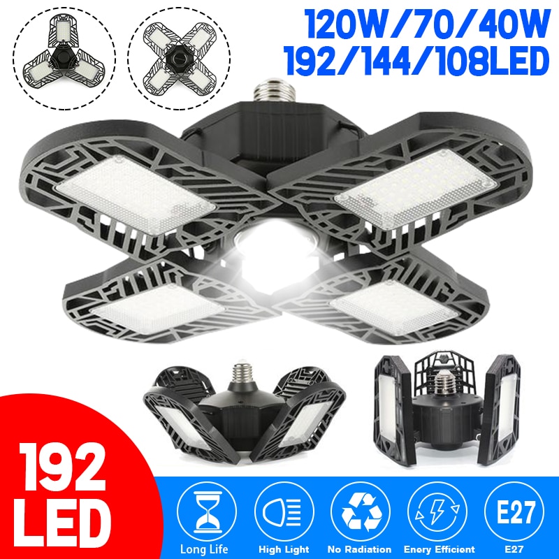 Deformation LED Light E27 LED Bulb 120W 192LED 12000LM Garage Light 85~265V 4 LED Light Workshop Lamp for Warehouse Factory Gym