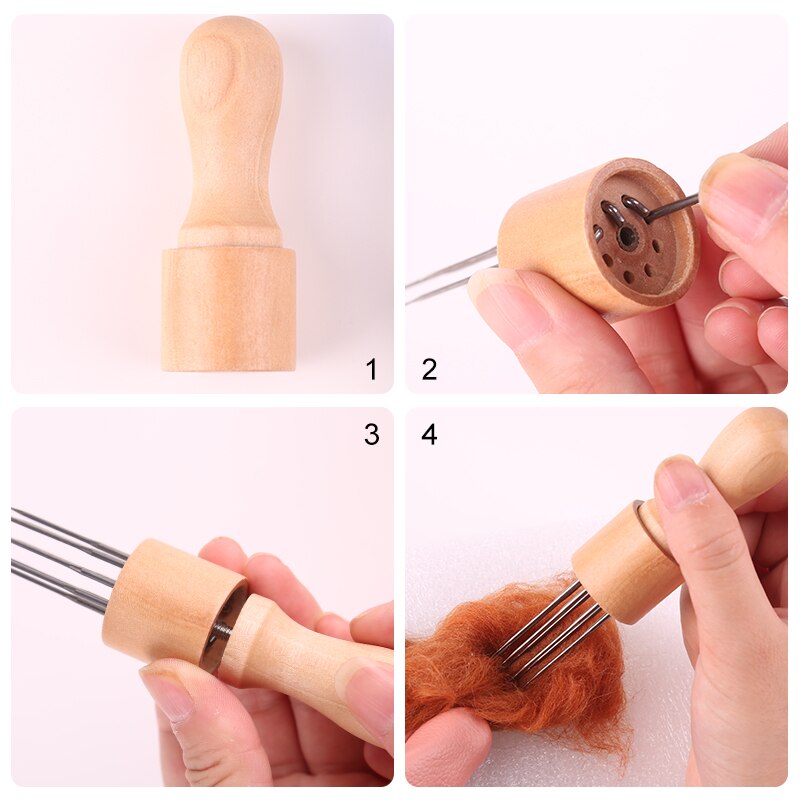 KAOBUY Felting Needles Wool Felt Tools with Eight Needles Tool Craft Felt Needle with Solid Wood Handle With Finger Cots